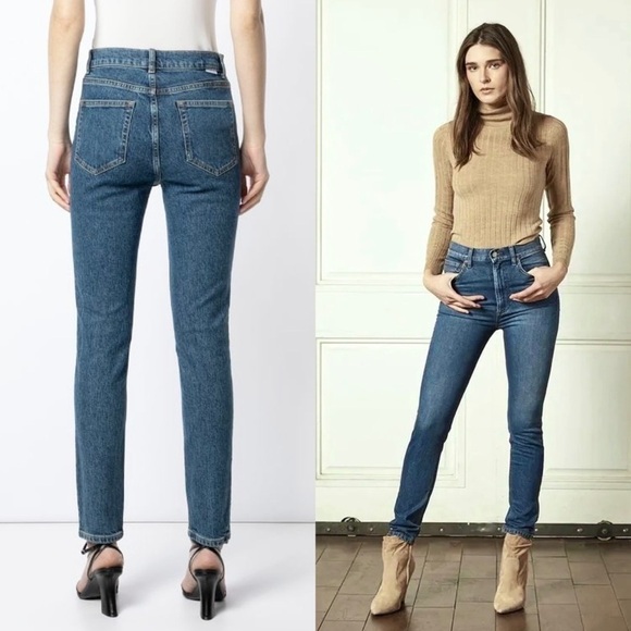 NWT BOYISH High Rise Organic Cotton Stretch Dark Denim Slim Straight Leg Jean 27 - Picture 5 of 8